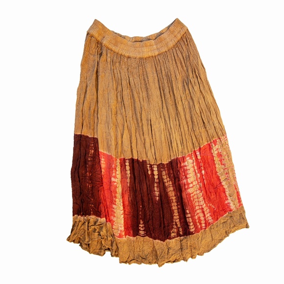 Boho Flow Hippie Tie Dye Tan Maxi Skirt - Picture 8 of 15